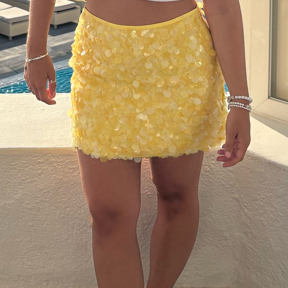 Zara White Tank Top and Yellow Textured Skirt